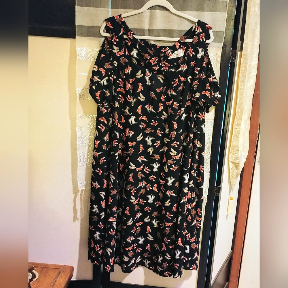 Retro Chic Cherry Velvet Plus Flirty Dress w/ Peekaboo Cleavage & Shoulders 1X